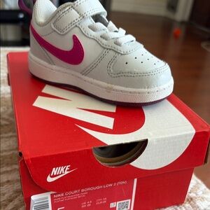 Nike Kids Court Borough Low 2 Shoes - Gray and Pink